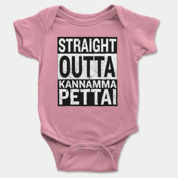 Straight Outta Kannamma Pettai Short Sleeve Baby Onesie in Pink Color