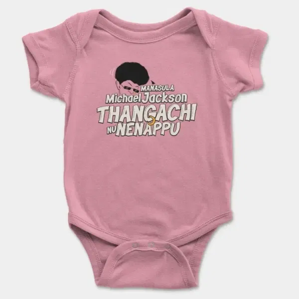 Manasula Michael Jackson Thangachi Nu Nenappu Short Sleeve Baby Onesie in Pink Color