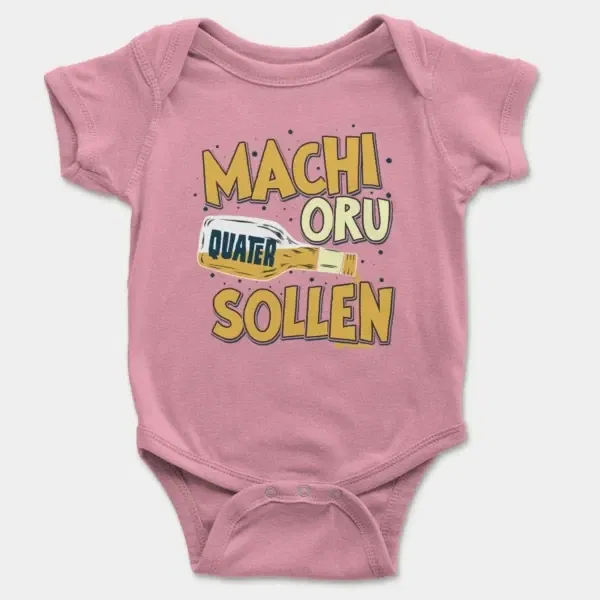 Machi Oru Quater Sollen Short Sleeve Baby Onesie in Pink Color