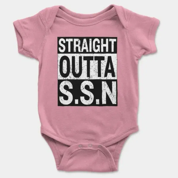 Straight Outta Ssn University Short Sleeve Baby Onesie in Pink Color