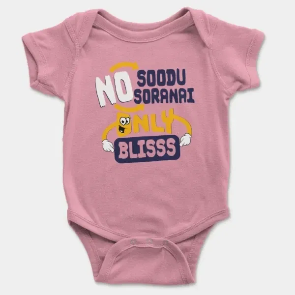 No Soodu No Soranai Only Blissssssss Short Sleeve Baby Onesie in Pink Color