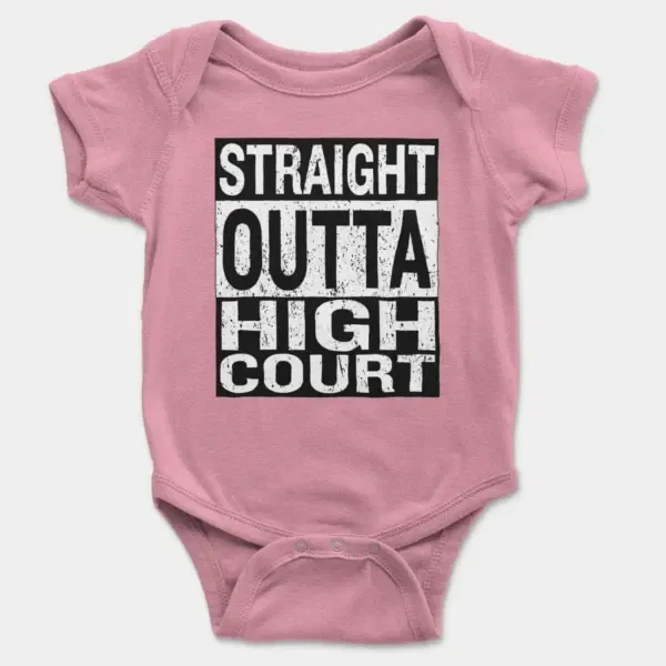 Straight Outta High Court Short Sleeve Baby Onesie in Pink Color