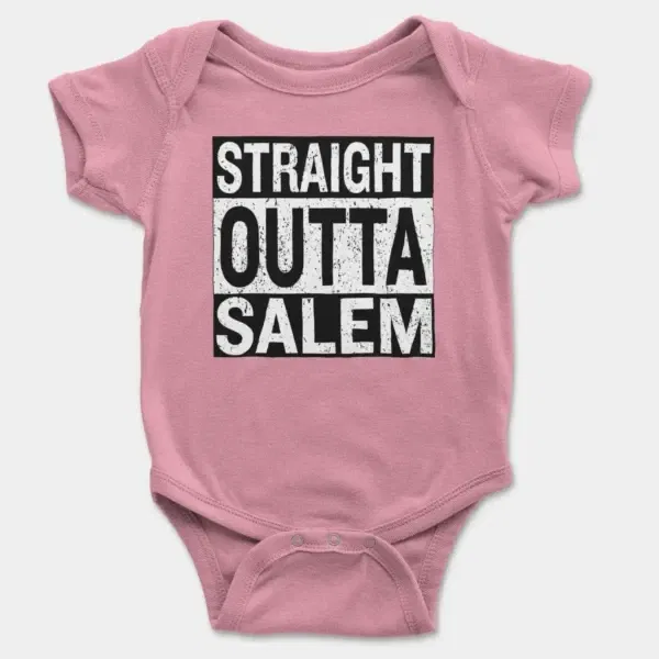 Straight Outta Salem Short Sleeve Baby Onesie in Pink Color