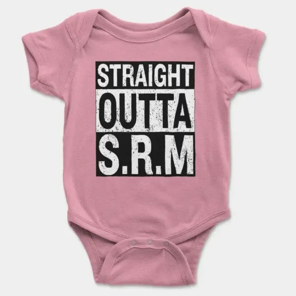 Straight Outta Srm University Short Sleeve Baby Onesie in Pink Color