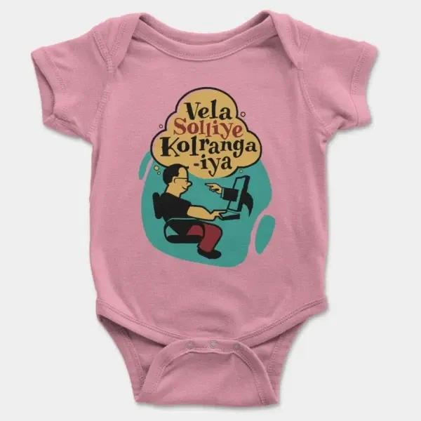 Vela Soliye Kolrangaiya Short Sleeve Baby Onesie in Pink Color