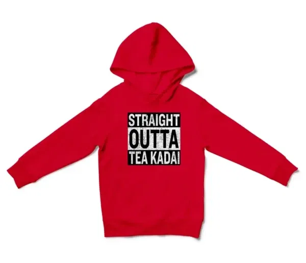 Straight Outta Tea Kadai Unisex Youth Hoodie in Red Color