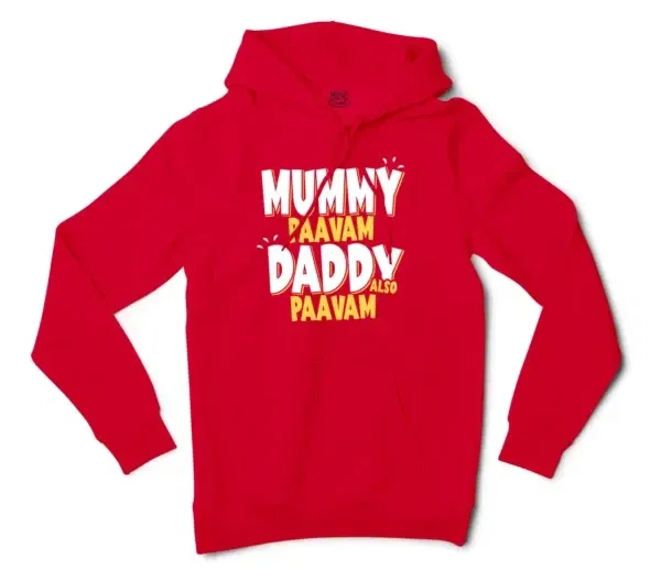 Mummy Paavam, Daddy Also Paavam Men/Unisex Hoodie in Red Color