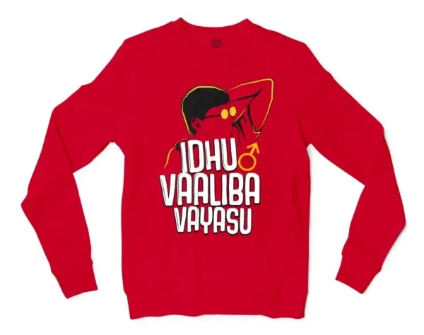 Idhu Vaaliba Vayasu Men/Unisex Long Sleeve T-Shirt in Red Color