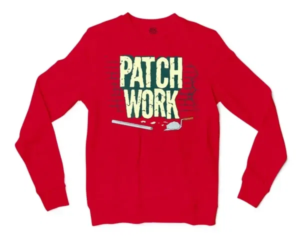 Patch Work Men/Unisex Long Sleeve T-Shirt in Red Color