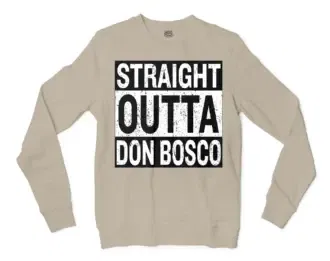 Straight Outta Don Bosco Men/Unisex Long Sleeve Sweatshirt in Sand Color