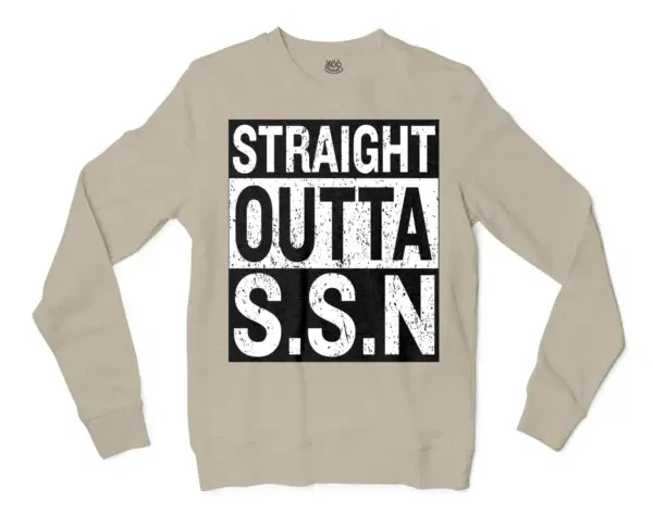 Straight Outta Ssn University Men/Unisex Long Sleeve Sweatshirt in Sand Color