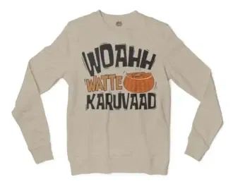 Woahh!! Watte Karuvaad Men/Unisex Long Sleeve Sweatshirt in Sand Color