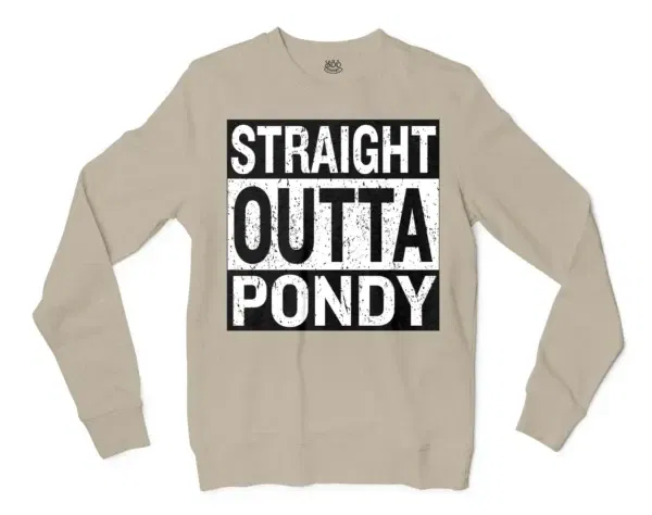 Straight Outta Pondy Men/Unisex Long Sleeve Sweatshirt in Sand Color