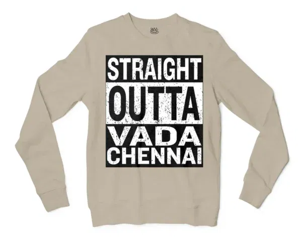 Straight Outta Vada Chennai Men/Unisex Long Sleeve T-Shirt in Sand Color