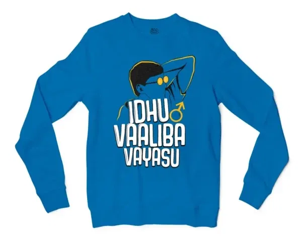 Idhu Vaaliba Vayasu Men/Unisex Long Sleeve T-Shirt in Sapphire Color