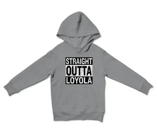 Straight Outta Loyola Unisex Youth Hoodie in Sport Grey Color