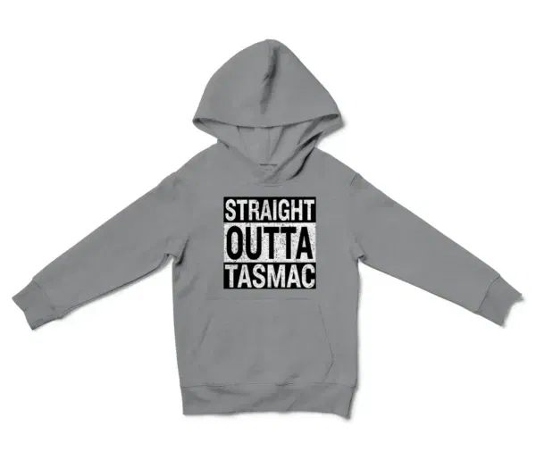 Straight Outta Tasmac Unisex Youth Hoodie in Sport Grey Color