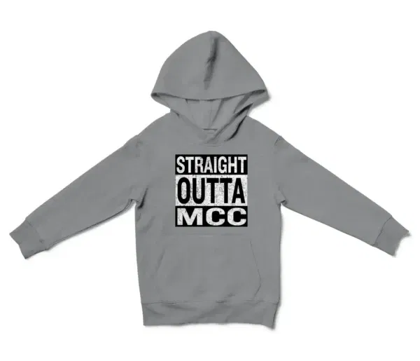 Straight Outta Mcc Unisex Youth Hoodie in Sport Grey Color