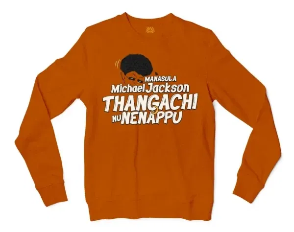 Manasula Michael Jackson Thangachi Nu Nenappu Men/Unisex Long Sleeve T-Shirt in Texas Orange Color