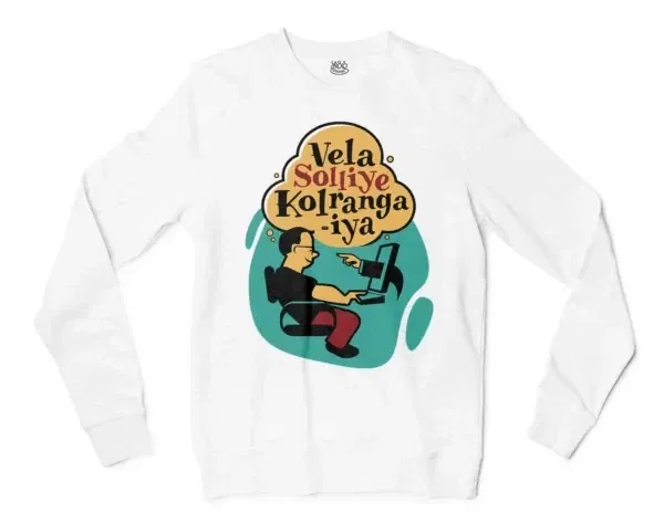 Vela Soliye Kolrangaiya Men/Unisex Long Sleeve T-Shirt in White Color