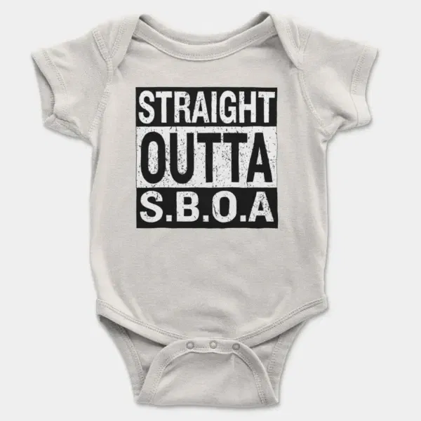 Straight Outta Sboa Short Sleeve Baby Onesie in White Color