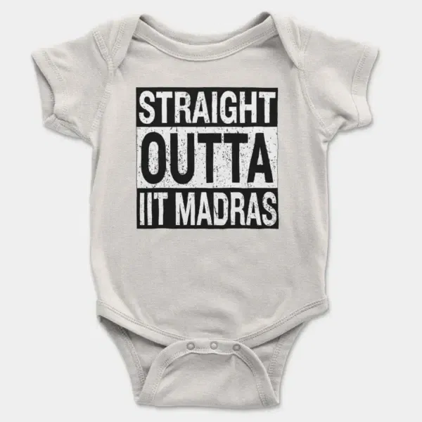 Straight Outta Iit Madras Short Sleeve Baby Onesie in White Color