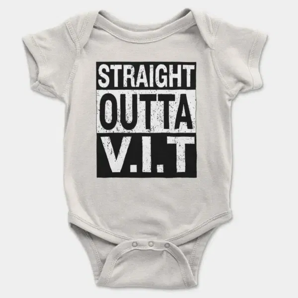 Straight Outta Vit Short Sleeve Baby Onesie in White Color