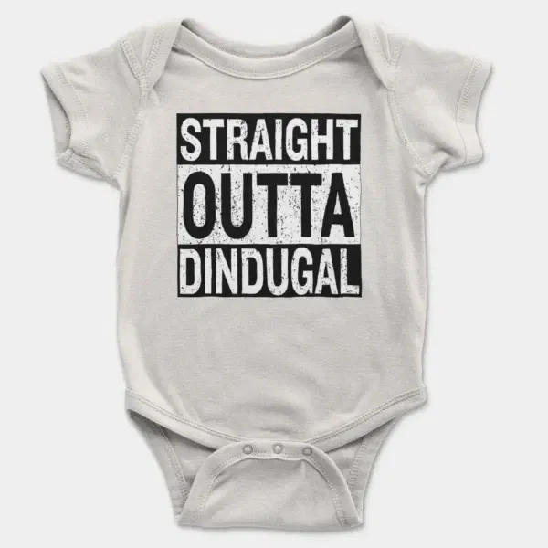 Straight Outta Dindugal Short Sleeve Baby Onesie in White Color