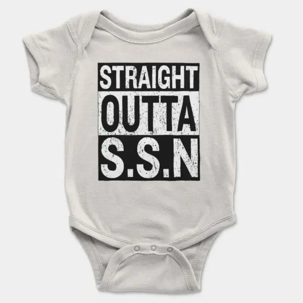 Straight Outta Ssn University Short Sleeve Baby Onesie in White Color