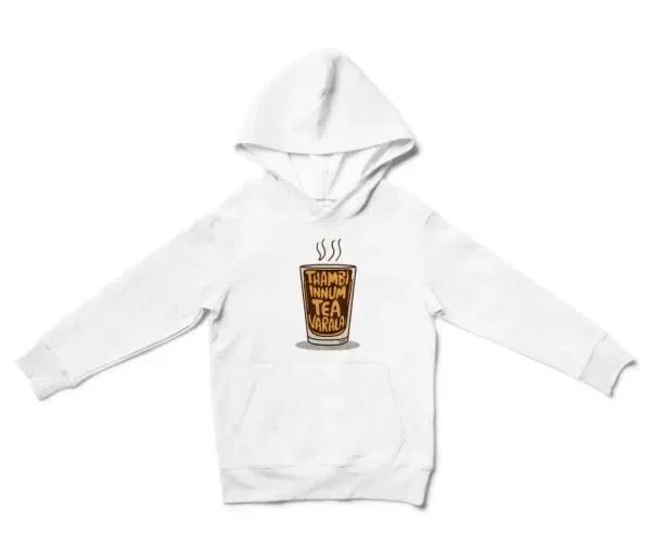 Thambi Innum Tea Varala Unisex Youth Hoodie in White Color