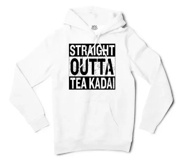 Straight Outta Tea Kadai Men/Unisex Hoodie in White Color