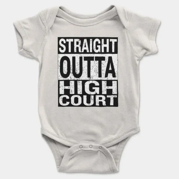 Straight Outta High Court Short Sleeve Baby Onesie in White Color