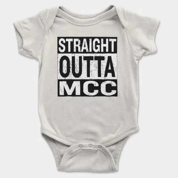 Straight Outta Mcc Short Sleeve Baby Onesie in White Color