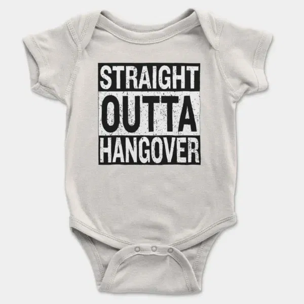 Straight Outta Hangover Short Sleeve Baby Onesie in White Color