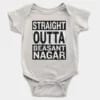 Straight Outta Beasant Nagar Short Sleeve Baby Onesie in White Color