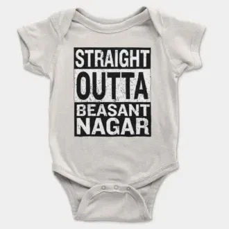 Straight Outta Beasant Nagar Short Sleeve Baby Onesie in White Color