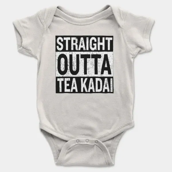 Straight Outta Tea Kadai Short Sleeve Baby Onesie in White Color