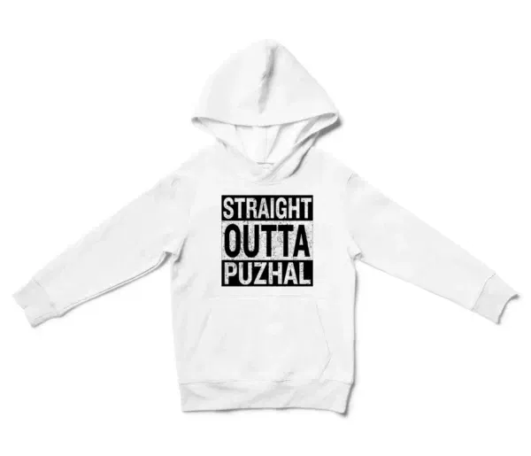 Straight Outta Puzhal Unisex Youth Hoodie in White Color