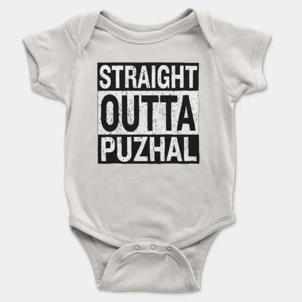 Straight Outta Puzhal Short Sleeve Baby Onesie in White Color