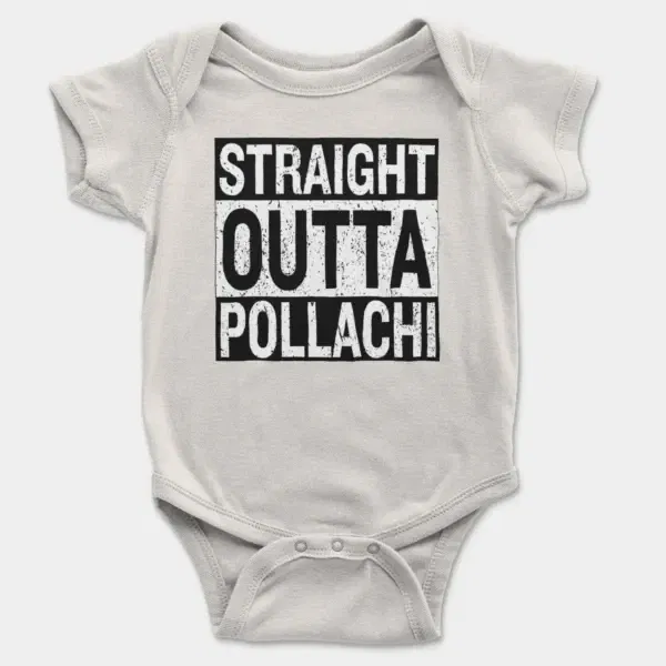 Straight Outta Pollachi Short Sleeve Baby Onesie in White Color