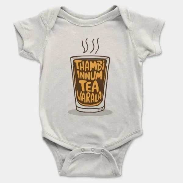 Thambi Innum Tea Varala Short Sleeve Baby Onesie in White Color