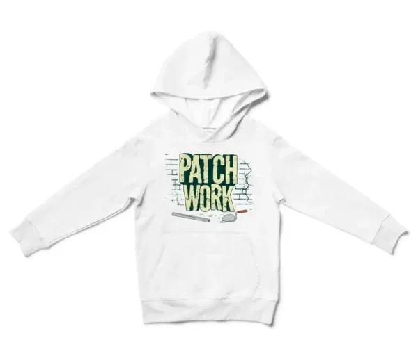 Patch Work Unisex Youth Hoodie in White Color