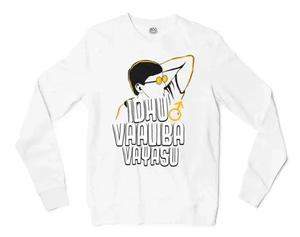 Idhu Vaaliba Vayasu Men/Unisex Long Sleeve T-Shirt in White Color