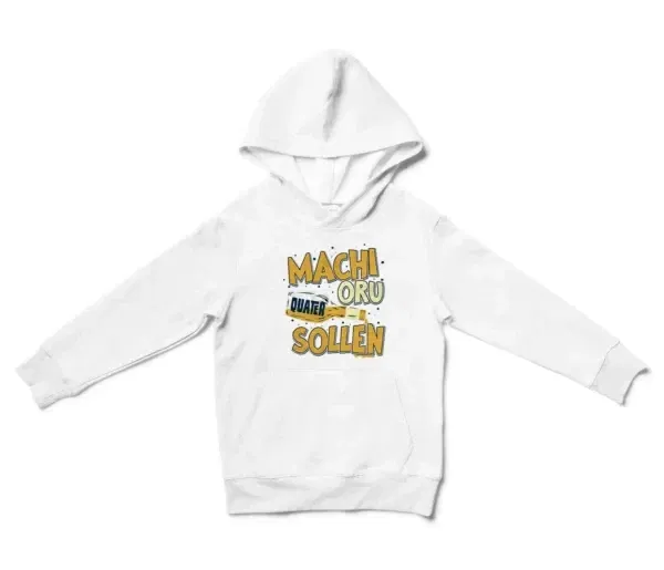 Machi Oru Quater Sollen Unisex Youth Hoodie in White Color