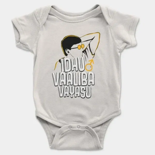 Idhu Vaaliba Vayasu Short Sleeve Baby Onesie in White Color