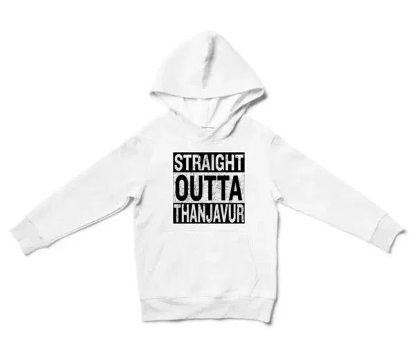 Straight Outta Thanjavur Unisex Youth Hoodie in White Color