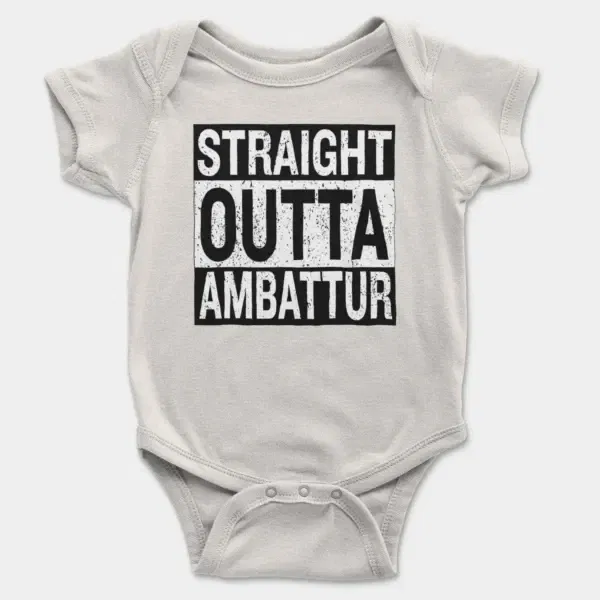 Straight Outta Ambattur Short Sleeve Baby Onesie in White Color