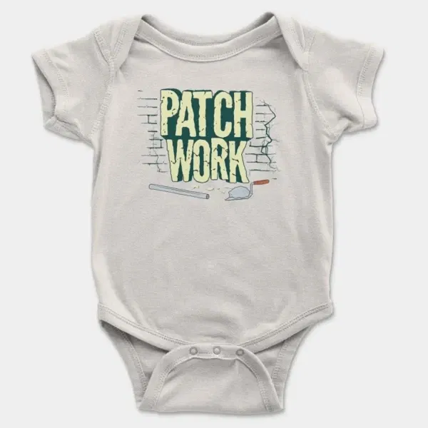 Patch Work Short Sleeve Baby Onesie in White Color