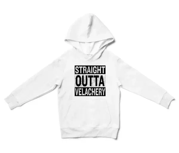 Straight Outta Velachery Unisex Youth Hoodie in White Color