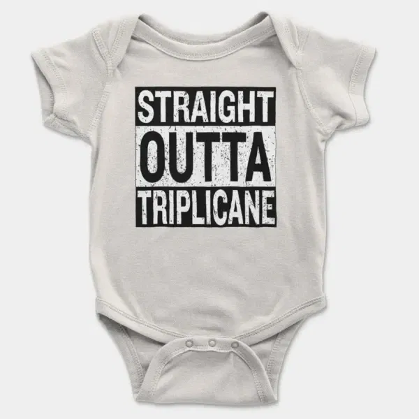 Straight Outta Triplicane Short Sleeve Baby Onesie in White Color